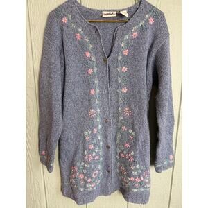Vintage Northern Reflections Floral Embroidered Wool Cardigan Cottagecore | S/P